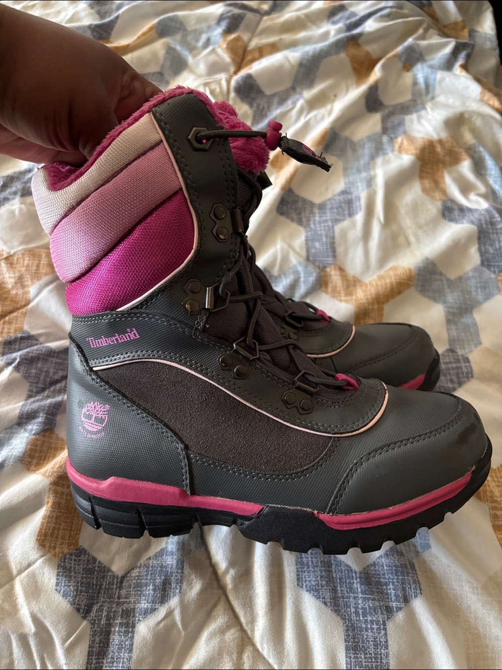 Timberland Youth Girls Thermolite 200 Gram Water Proof Snow Boots Pink/Gray Sz 2 - Picture 14 of 14